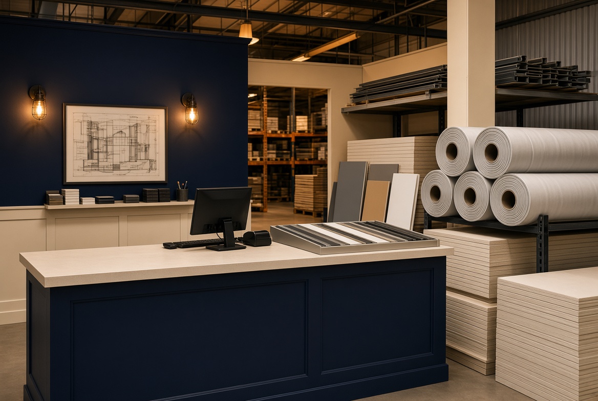 AI-generated illustration of a distributor counter. Not a portrait of Russell Perkins.